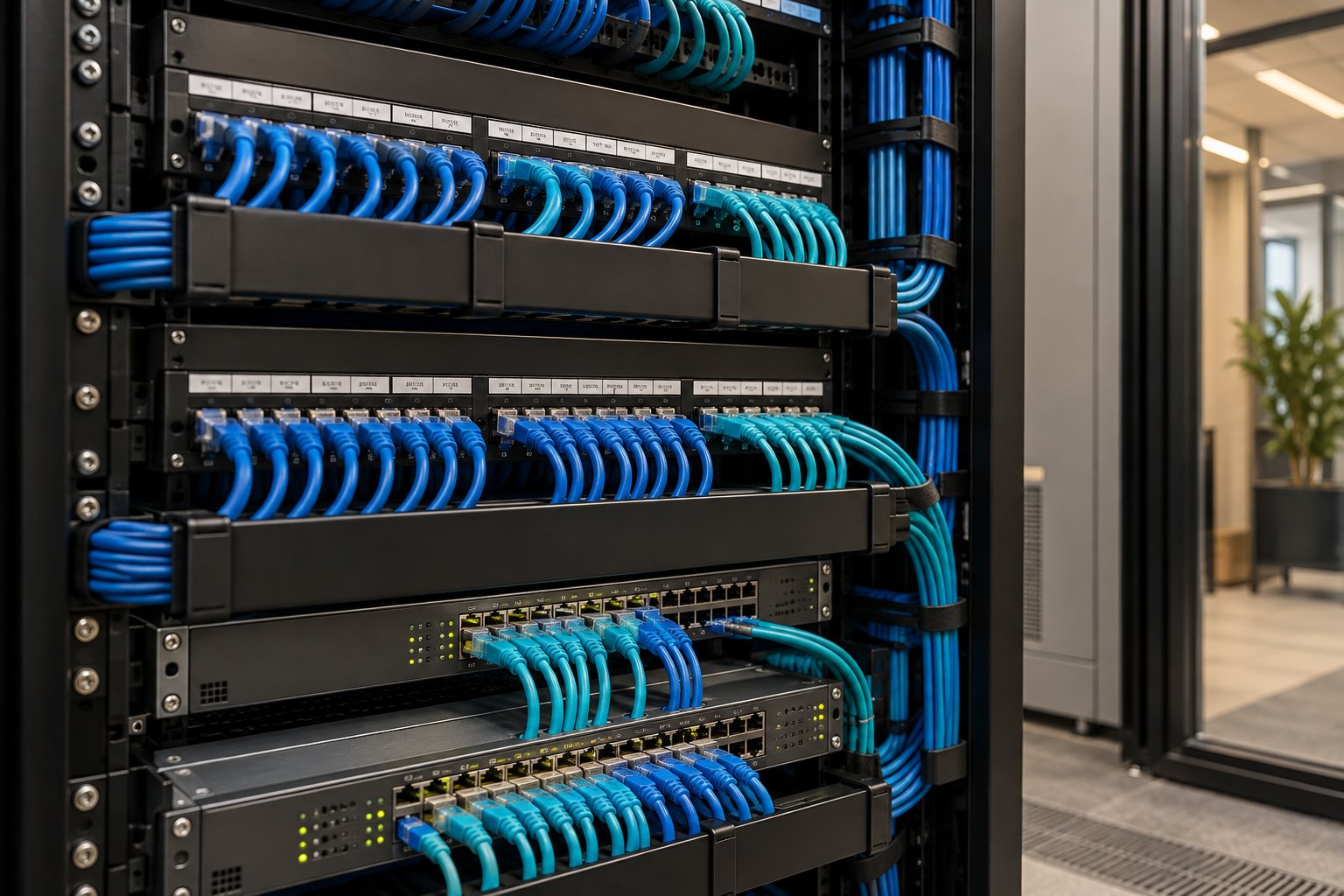 Organized network rack and structured cabling